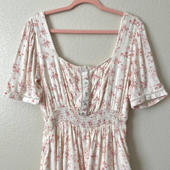 Free People Ditsy Floral Vintage Inspired Cottagecore Dandelion Mini Dress Ivory - Picture 6 of 15